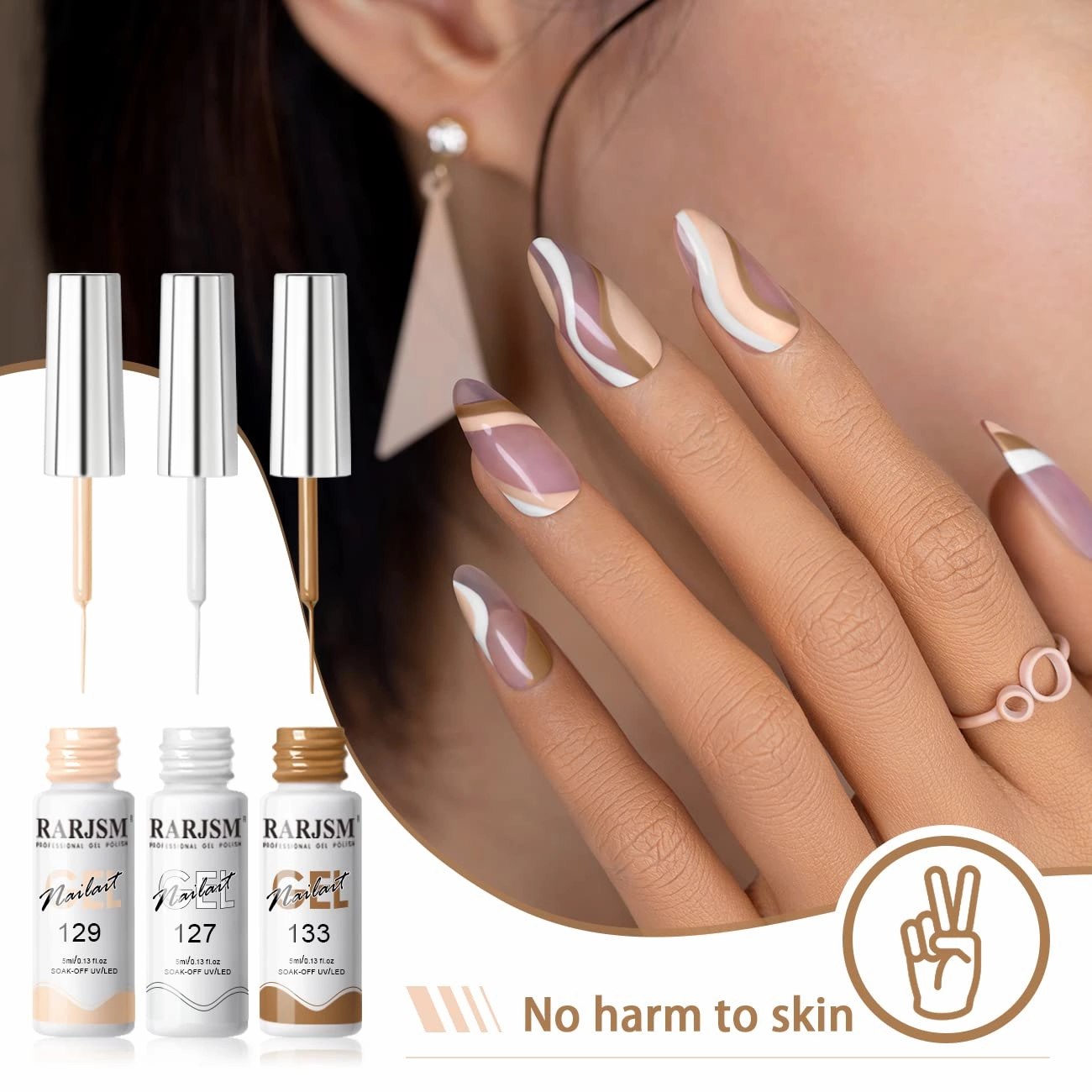 RARJSM Gel Paint for Nail Art Nude Liner Gel Nail Polish Set 12 Colors 5ml Pink Brown Line Art Gel Polish Build in Thin Sharp Brush for Swirl Nails Striping Painting Gelpolish Soak Off Curing Requires