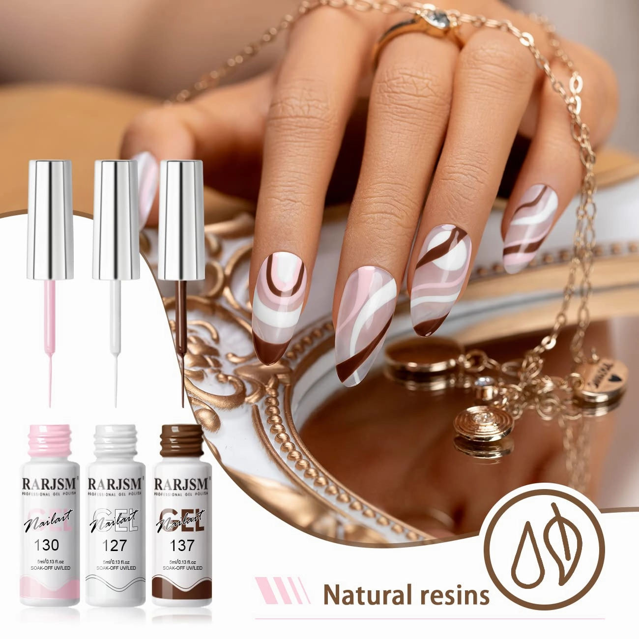RARJSM Gel Paint for Nail Art Nude Liner Gel Nail Polish Set 12 Colors 5ml Pink Brown Line Art Gel Polish Build in Thin Sharp Brush for Swirl Nails Striping Painting Gelpolish Soak Off Curing Requires
