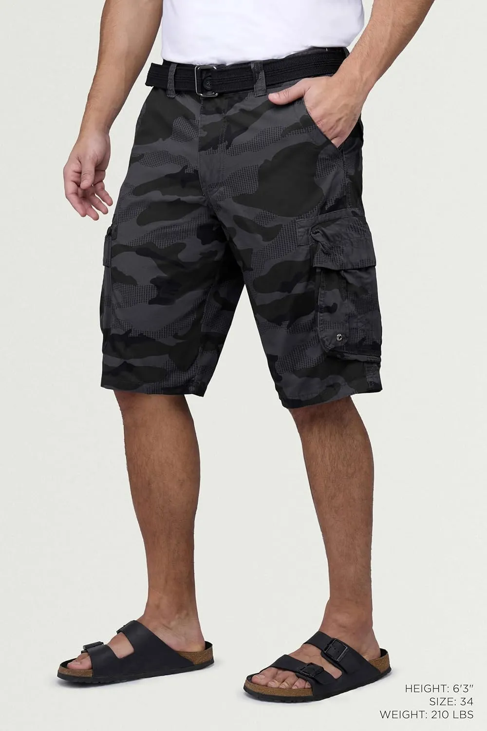 RAW X Mens Belted Cargo Shorts, Relaxed Fit Casual Knee Length Cargo Shorts for Men (Big and Tall Shorts for Men)