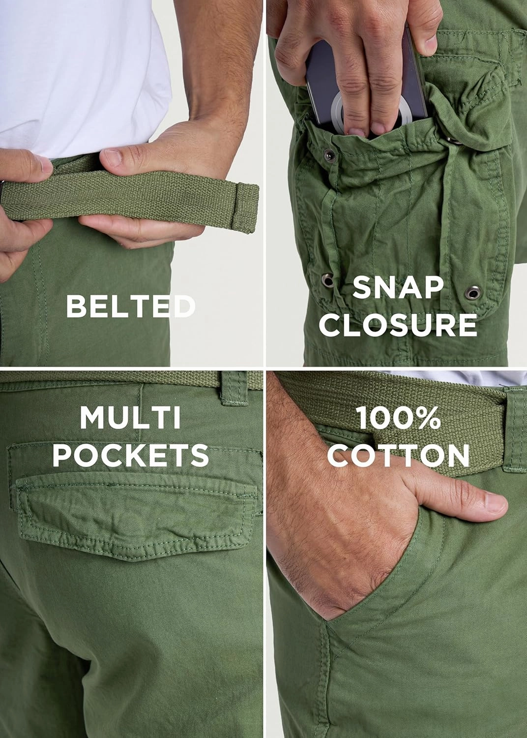 RAW X Mens Belted Cargo Shorts, Relaxed Fit Casual Knee Length Cargo Shorts for Men (Big and Tall Shorts for Men)
