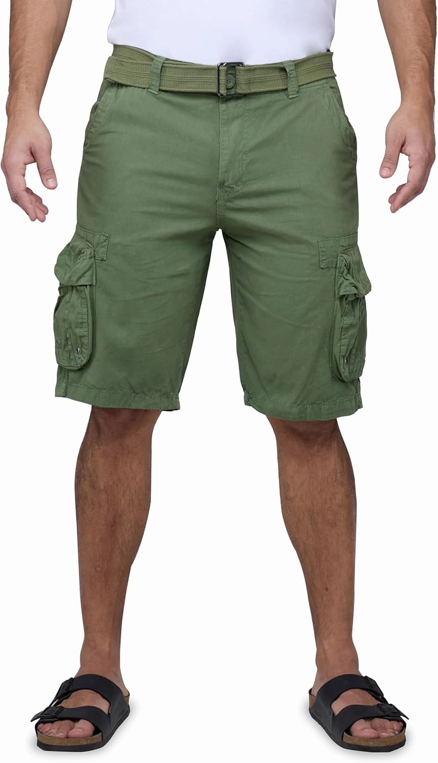 RAW X Mens Belted Cargo Shorts, Relaxed Fit Casual Knee Length Cargo Shorts for Men (Big and Tall Shorts for Men)