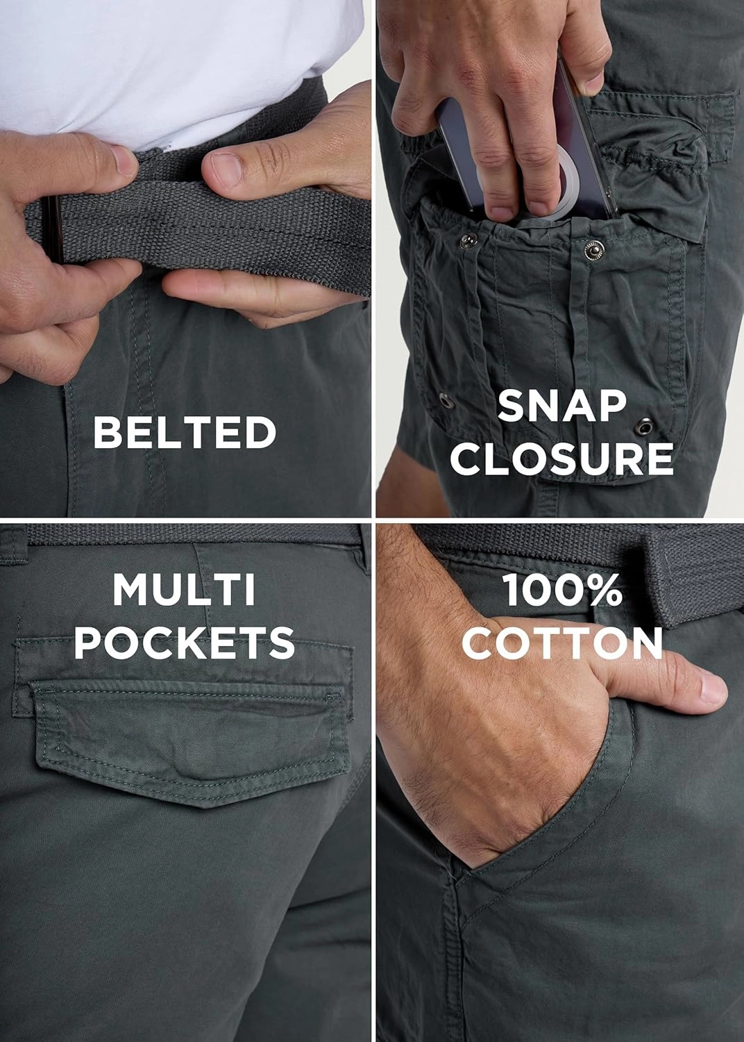 RAW X Mens Belted Cargo Shorts, Relaxed Fit Casual Knee Length Cargo Shorts for Men (Big and Tall Shorts for Men)