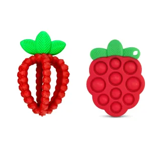 RaZbaby Silicone Infant and Baby Teething Toy Bundle - 3m  - Soothe Sore Gums Back & Front with Natural Fruit Shape Designs