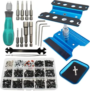 RC Car Repair Work Stand Repair Tool Set 360 Degree Rotation and 523 PCS RC Screws Kit & RC Screwdrivers and Screws Pallet Kit for 1/8 1/10 1/12 1/16 1/18 RC Crawler Car Truck Buggy (Blue)
