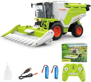 RC Farm Tractor Toy for Kids, 2.4G Remote Control Harvester Truck with Sounds, Lights & Spray, 1:24 High Simulation Toddlers Vehicle Toys, Christmas Birthday Gift for Boys Girls 3-8