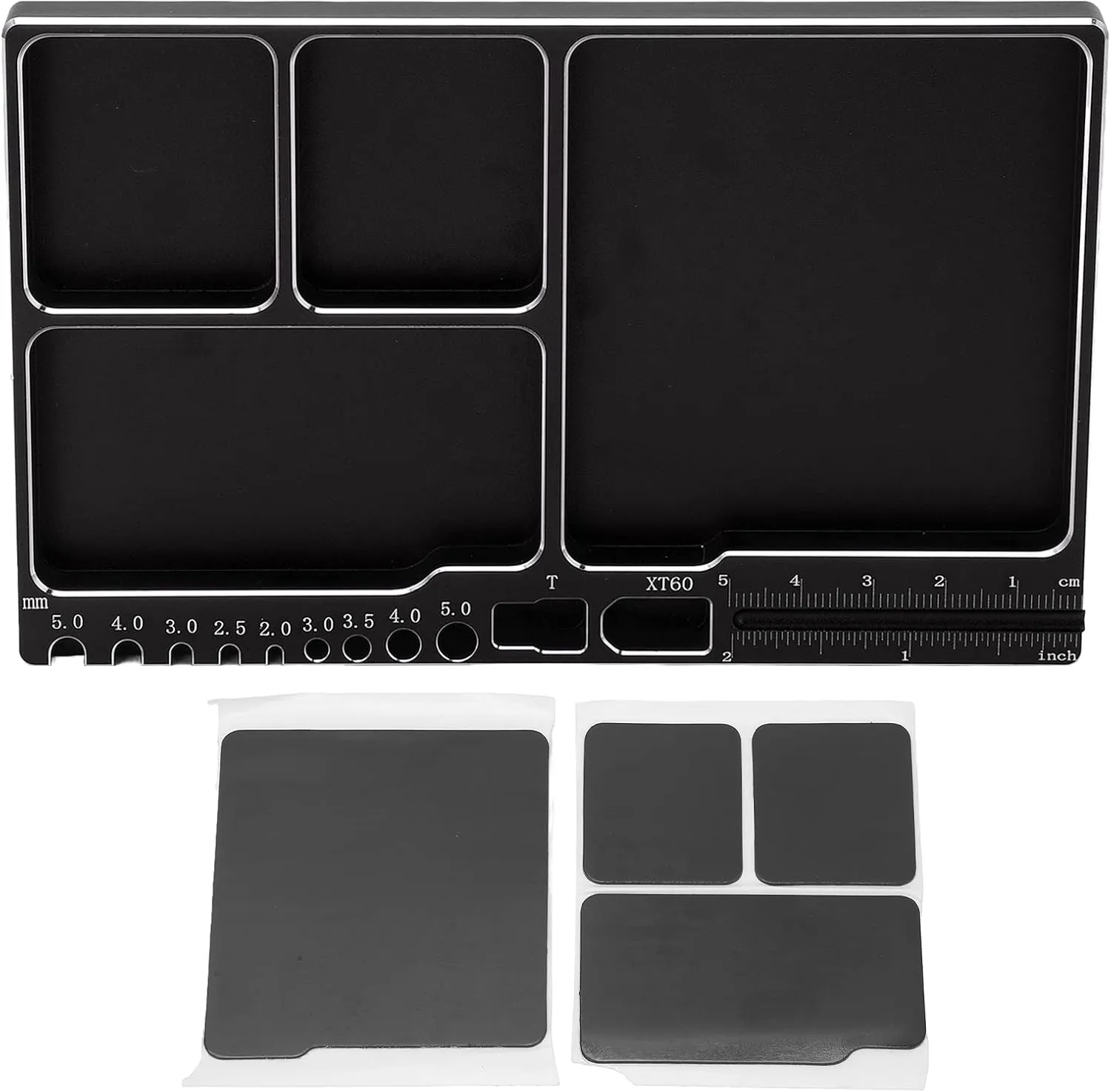 RC Magnetic Tray Aluminium Alloy RC Screw Tray RC Repair Tool with Pad Widely Used for RC Airplane Car (Black)