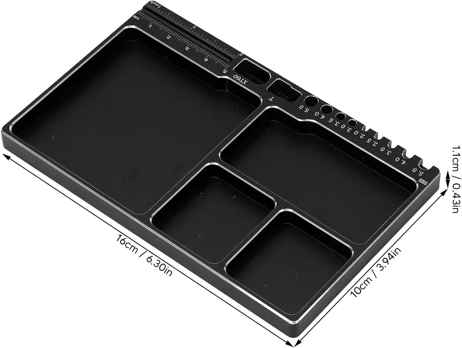 RC Magnetic Tray Aluminium Alloy RC Screw Tray RC Repair Tool with Pad Widely Used for RC Airplane Car (Black)