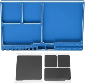 RC Magnetic Tray Aluminium Alloy RC Screw Tray RC Repair Tool with Pad Widely Used for RC Airplane Car (Blue)