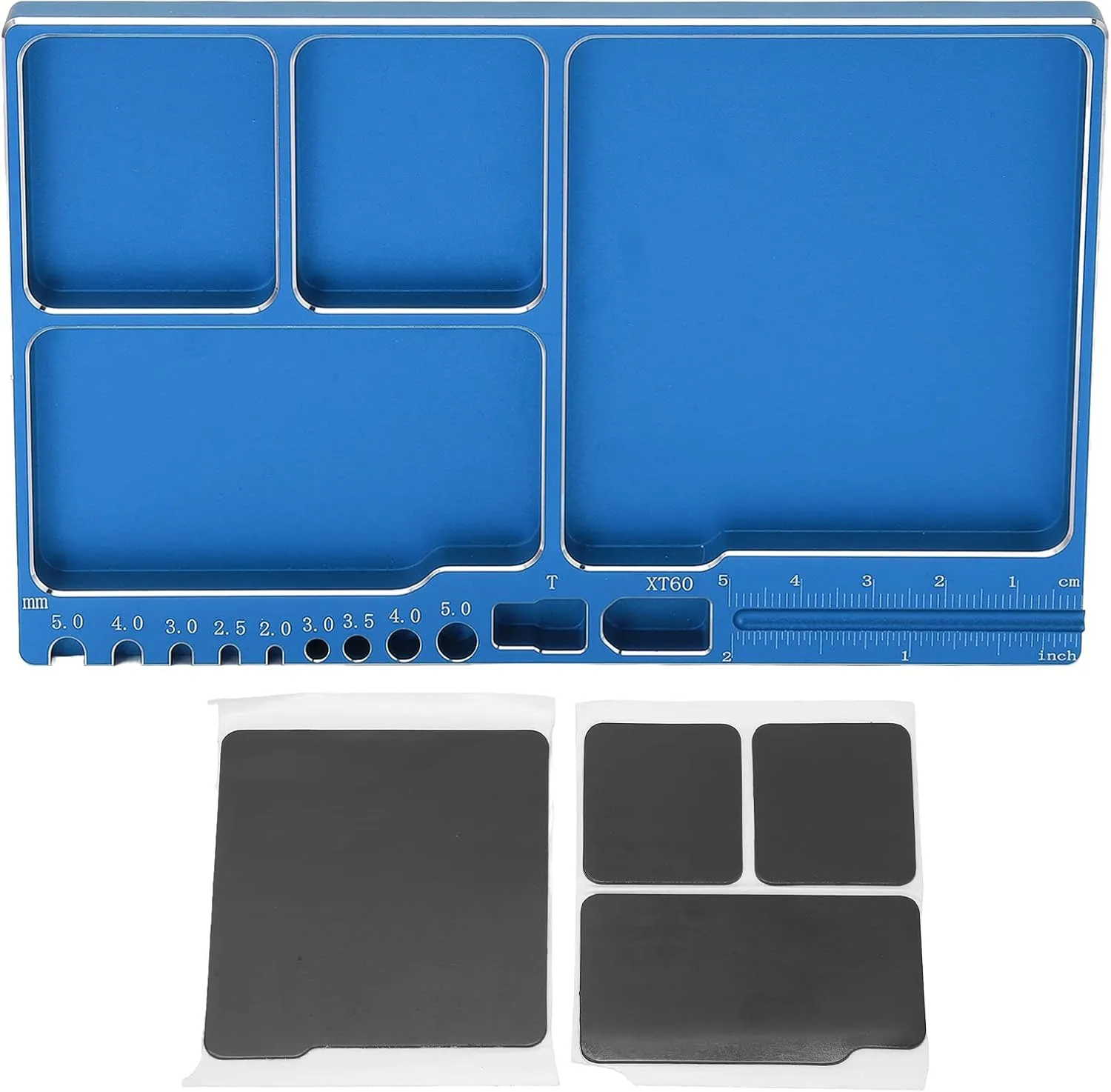 RC Magnetic Tray Aluminium Alloy RC Screw Tray RC Repair Tool with Pad Widely Used for RC Airplane Car (Blue)