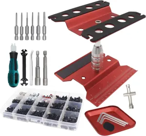 RC Stand and 520PCS RC Screws Kit & RC Screwdrivers and Screws Pallet Kit for 1/8 1/10 1/12 1/16 1/18 Scale Traxxas Redcat Arrma Axial RC4WD HSP HPI SCX10 Losi RC Crawler Truck Buggy(Red)