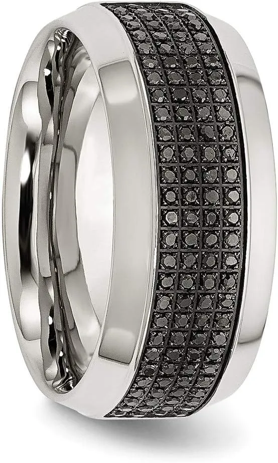 Real Stainless Steel 1/3ct tw. Diamond 10.00mm Wedding Band Ring