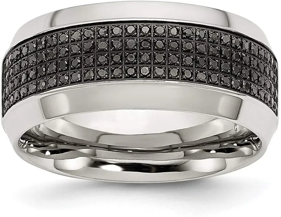 Real Stainless Steel 1/3ct tw. Diamond 10.00mm Wedding Band Ring