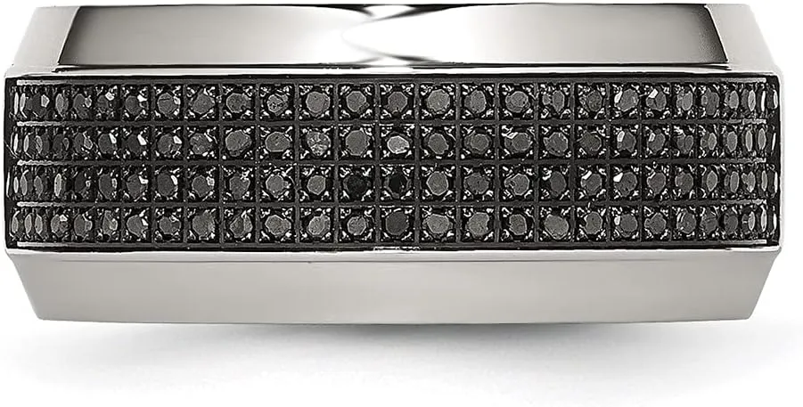 Real Stainless Steel 1/3ct tw. Diamond 10.00mm Wedding Band Ring