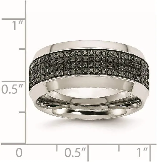 Real Stainless Steel 1/3ct tw. Diamond 10.00mm Wedding Band Ring