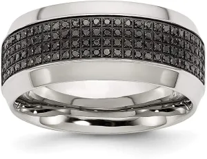 Real Stainless Steel 1/3ct tw. Diamond 10.00mm Wedding Band Ring