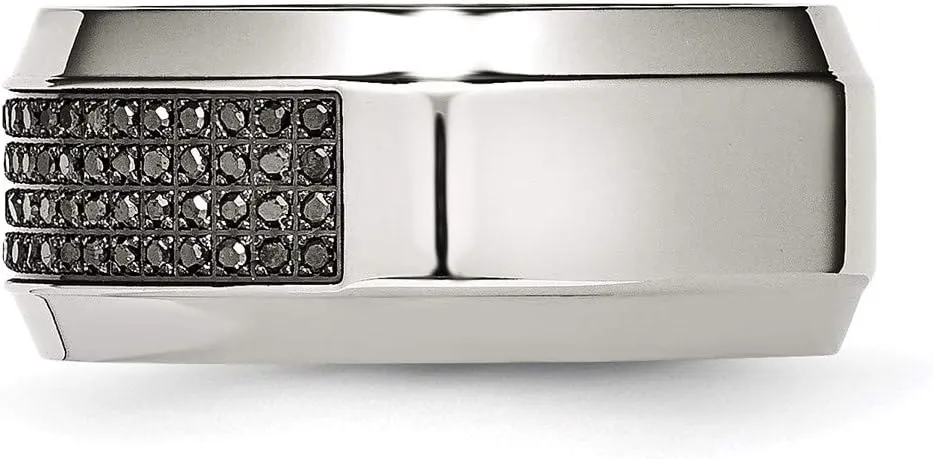 Real Stainless Steel 1/3ct tw. Diamond 10.00mm Wedding Band Ring