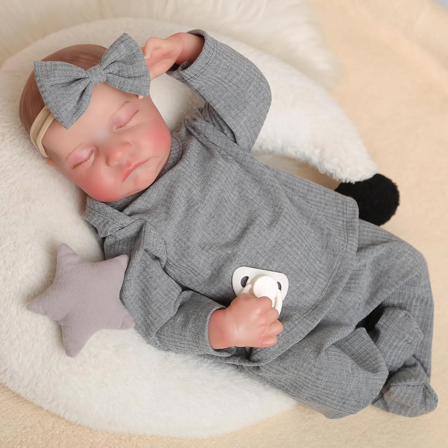 Realistic Reborn Baby Dolls-18 Inch Real Life Baby Dolls Girl Lifelike Baby Doll with Accessories for 3  Years Old (Gray)