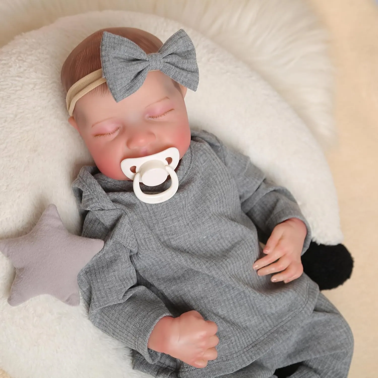 Realistic Reborn Baby Dolls-18 Inch Real Life Baby Dolls Girl Lifelike Baby Doll with Accessories for 3  Years Old (Gray)