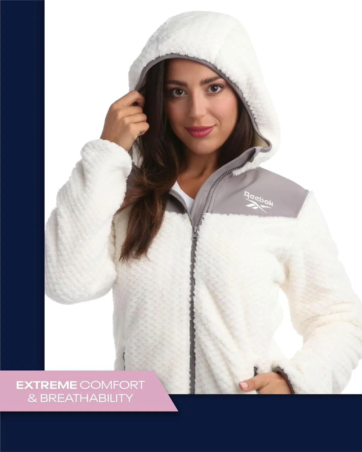 Reebok Women's Fleece Zip Up Jacket - Warm Snow Fleece Winter Jacket with Hood - Insulated Winter Jackets for Women (S-XL)
