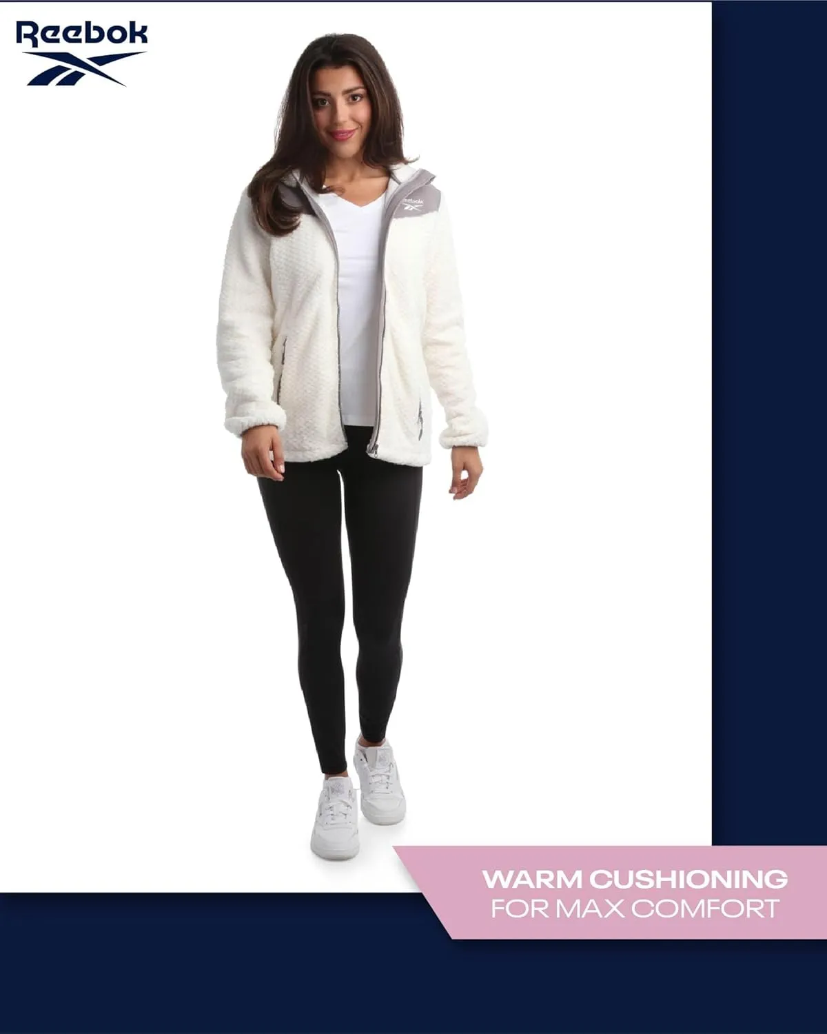 Reebok Women's Fleece Zip Up Jacket - Warm Snow Fleece Winter Jacket with Hood - Insulated Winter Jackets for Women (S-XL)