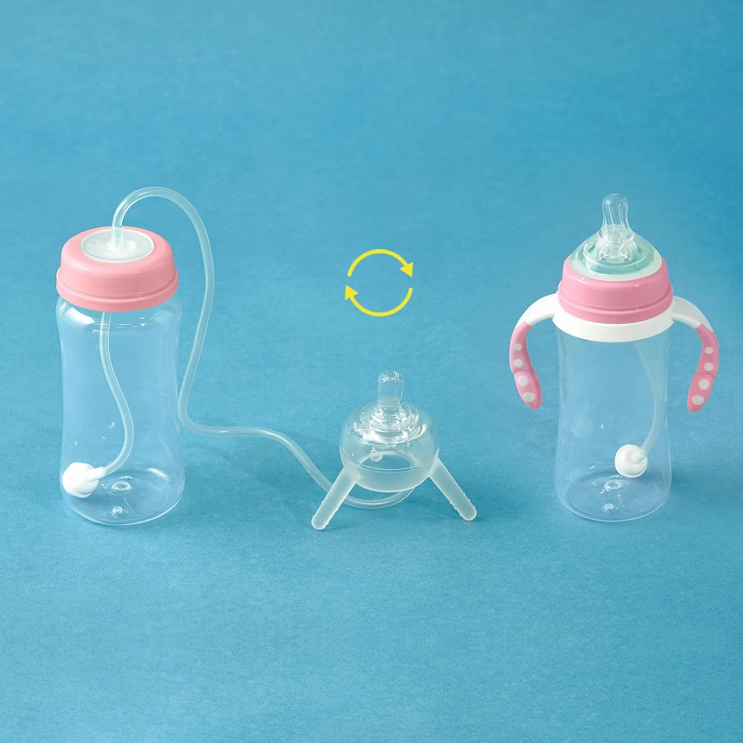 Reidio 1 Pcs Baby Bottle 2 in 1 Separating Self Feeding Bottles with Replacement Nipple Baby Straw Bottle Anti Colic & Anti Flatulence Nursing Bottle for Newborn 10 oz/300 mL (Rose)