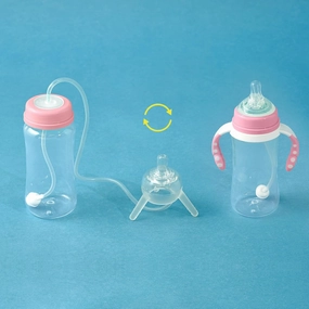 Reidio 1 Pcs Baby Bottle 2 in 1 Separating Self Feeding Bottles with Replacement Nipple Baby Straw Bottle Anti Colic & Anti Flatulence Nursing Bottle for Newborn 10 oz/300 mL (Rose)