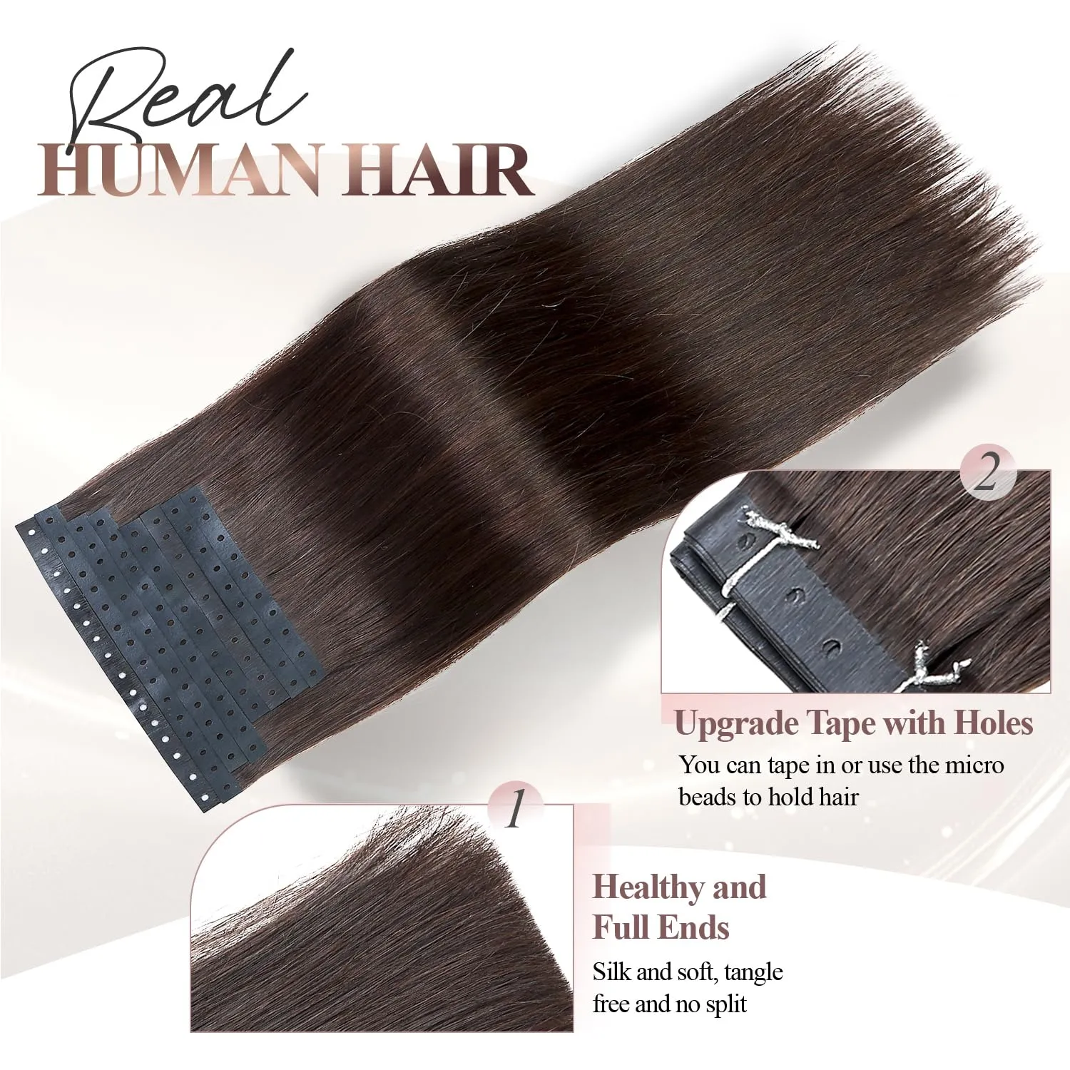 Remy Human Hair Extension Micro Ring PU Hair Extensions Beaded Weft Human Hair Extensions 2# Invisible Skin Weft Tape in Human Hair Extension for Women Dark Brown (35g 4Pcs,16 Inch)