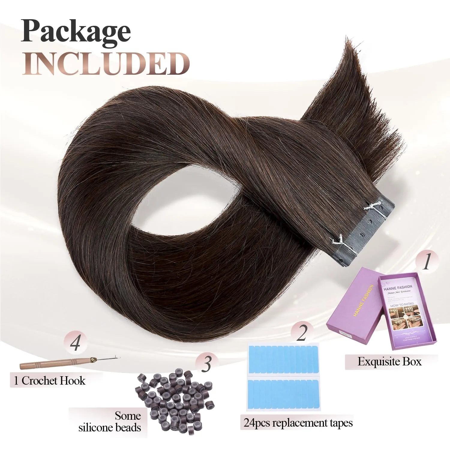 Remy Human Hair Extension Micro Ring PU Hair Extensions Beaded Weft Human Hair Extensions 2# Invisible Skin Weft Tape in Human Hair Extension for Women Dark Brown (35g 4Pcs,16 Inch)