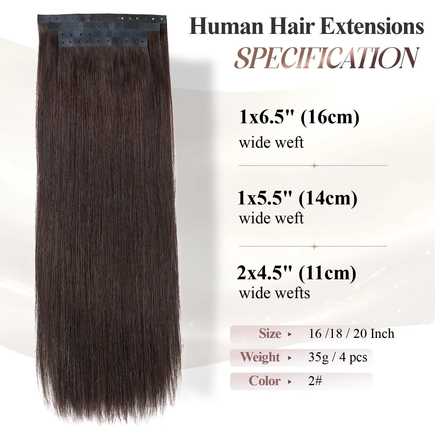 Remy Human Hair Extension Micro Ring PU Hair Extensions Beaded Weft Human Hair Extensions 2# Invisible Skin Weft Tape in Human Hair Extension for Women Dark Brown (35g 4Pcs,16 Inch)