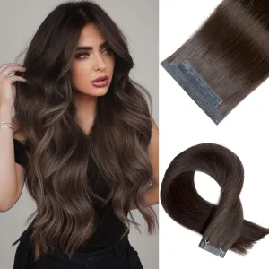 Remy Human Hair Extension Micro Ring PU Hair Extensions Beaded Weft Human Hair Extensions 2# Invisible Skin Weft Tape in Human Hair Extension for Women Dark Brown (35g 4Pcs,16 Inch)