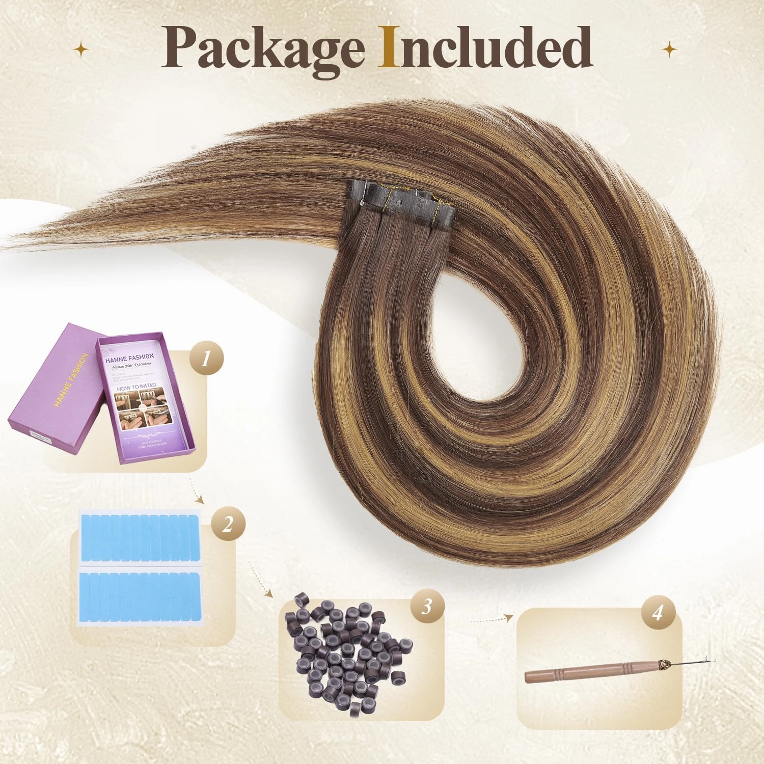 Remy Human Hair Extension Micro Ring PU Hair Extensions T4/27 Highlight PU Invisible Hole Weft Human Hair Extensions Bead Weft Hair Extension Tape in Human Hair for Women (40g 4Pcs,22 Inch)