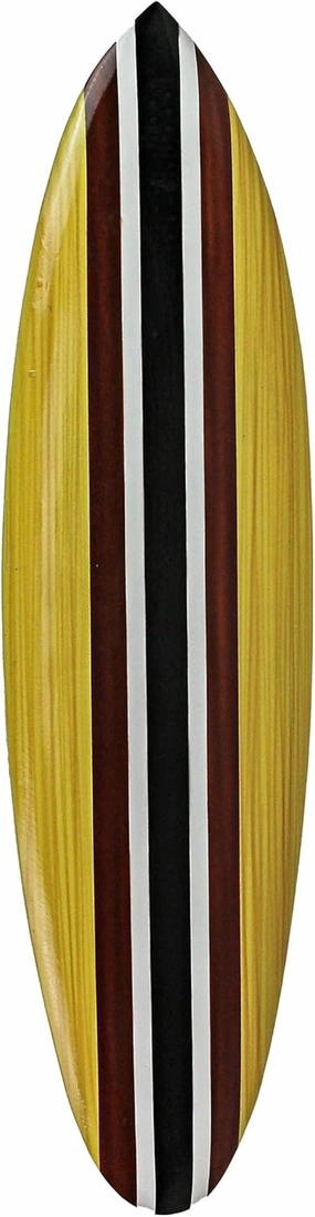 Retro-Inspired Natural Brown Striped Wooden Surfboard Wall Hanging Decor - Coastal Beach Decorative Art Sculpture - Easy Installation - 32 Inches Long