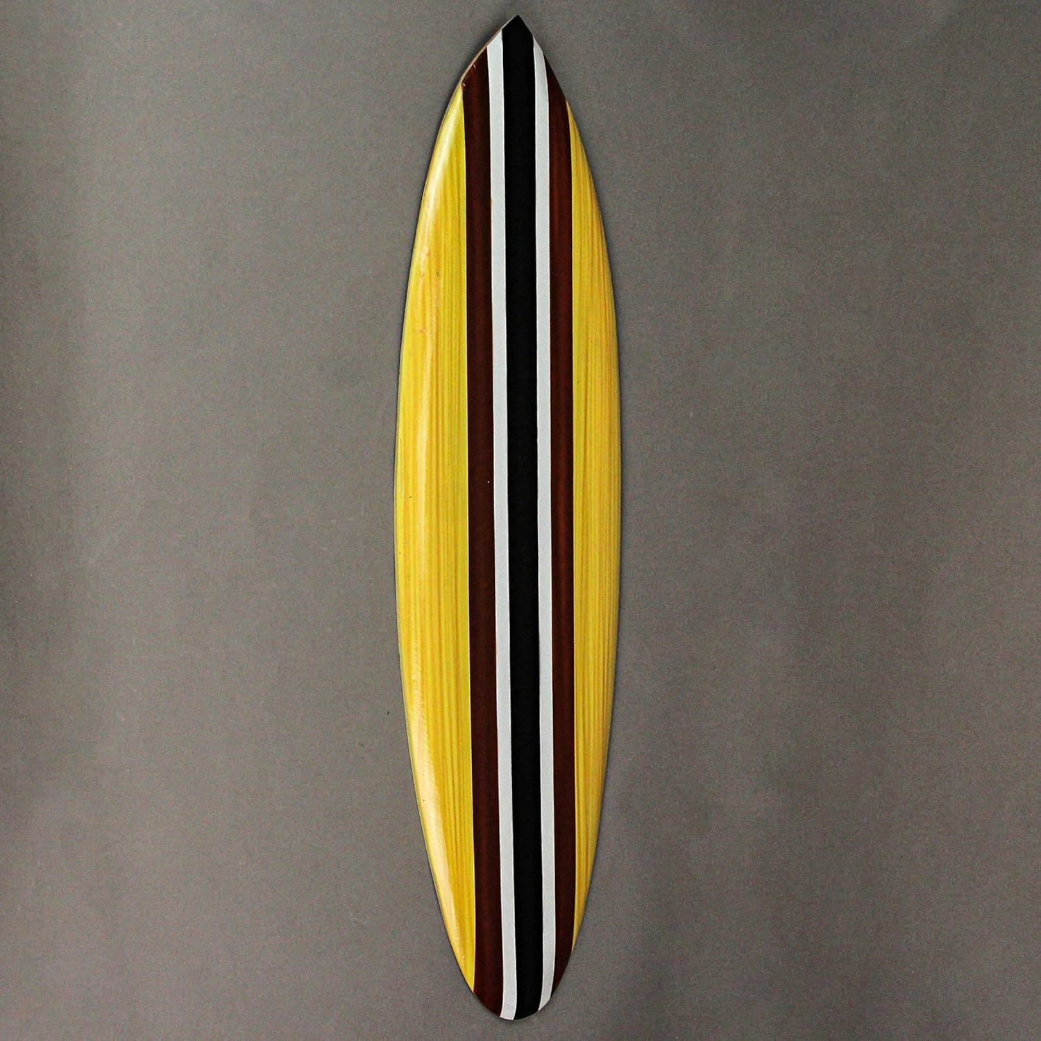 Retro-Inspired Natural Brown Striped Wooden Surfboard Wall Hanging Decor - Coastal Beach Decorative Art Sculpture - Easy Installation - 32 Inches Long