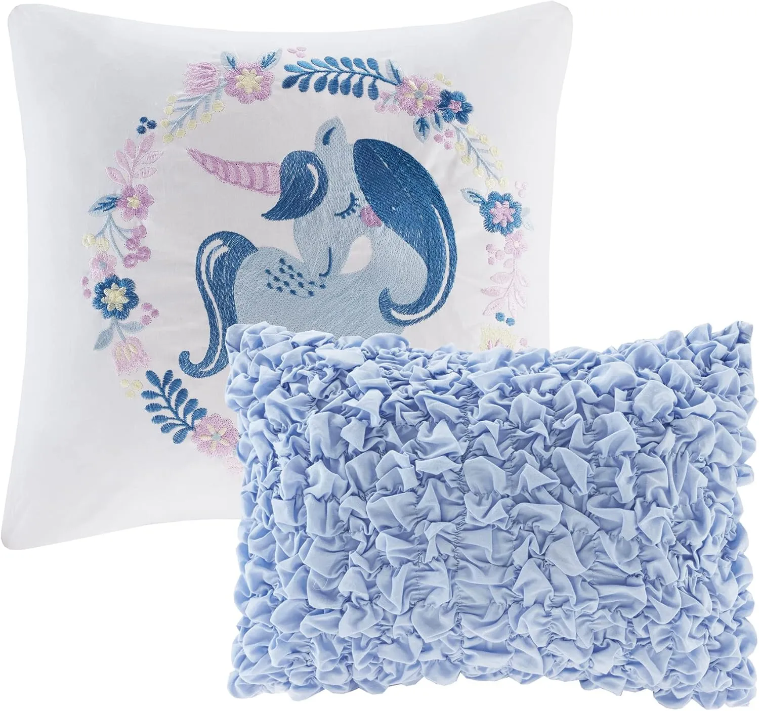 Reversible Cotton Quilt Set - Vibrant Fun, Playful Print, All Season Children Bedding Coverlet Bedspread, Decorative Pillow, Bedroom Décor, Twin/Twin XL, Cloud Blue 4 Piece