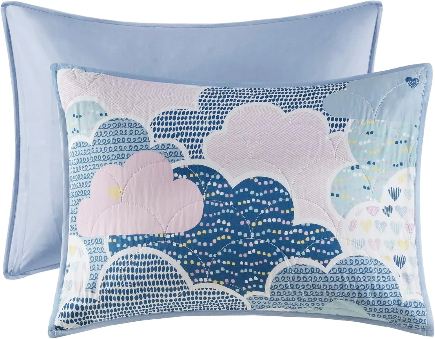 Reversible Cotton Quilt Set - Vibrant Fun, Playful Print, All Season Children Bedding Coverlet Bedspread, Decorative Pillow, Bedroom Décor, Twin/Twin XL, Cloud Blue 4 Piece