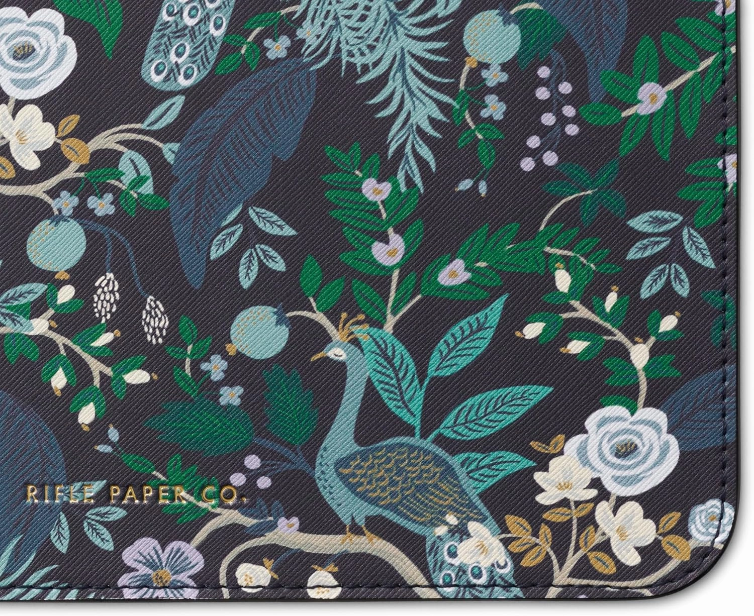 RIFLE PAPER CO. Floral Patterned Mouse Pad | Add a Touch of Charm to Your Workspace | Smooth Polyurethane Finish Allows Mouse to Glide, with Non-Slip Rubber Backing, Peacock