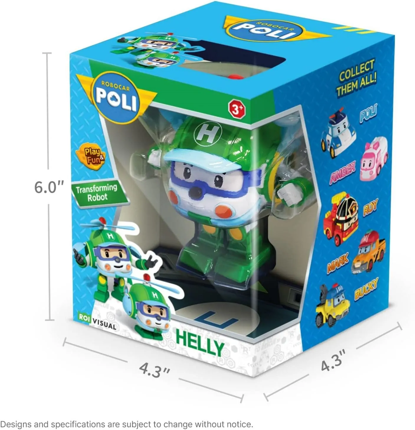 Robocar Poli 4" Transforming Robot - Helly Transforming Helicopter Action Rescue Toy Figure, STEM Educational Gift for Toddlers and Kids Age 1 