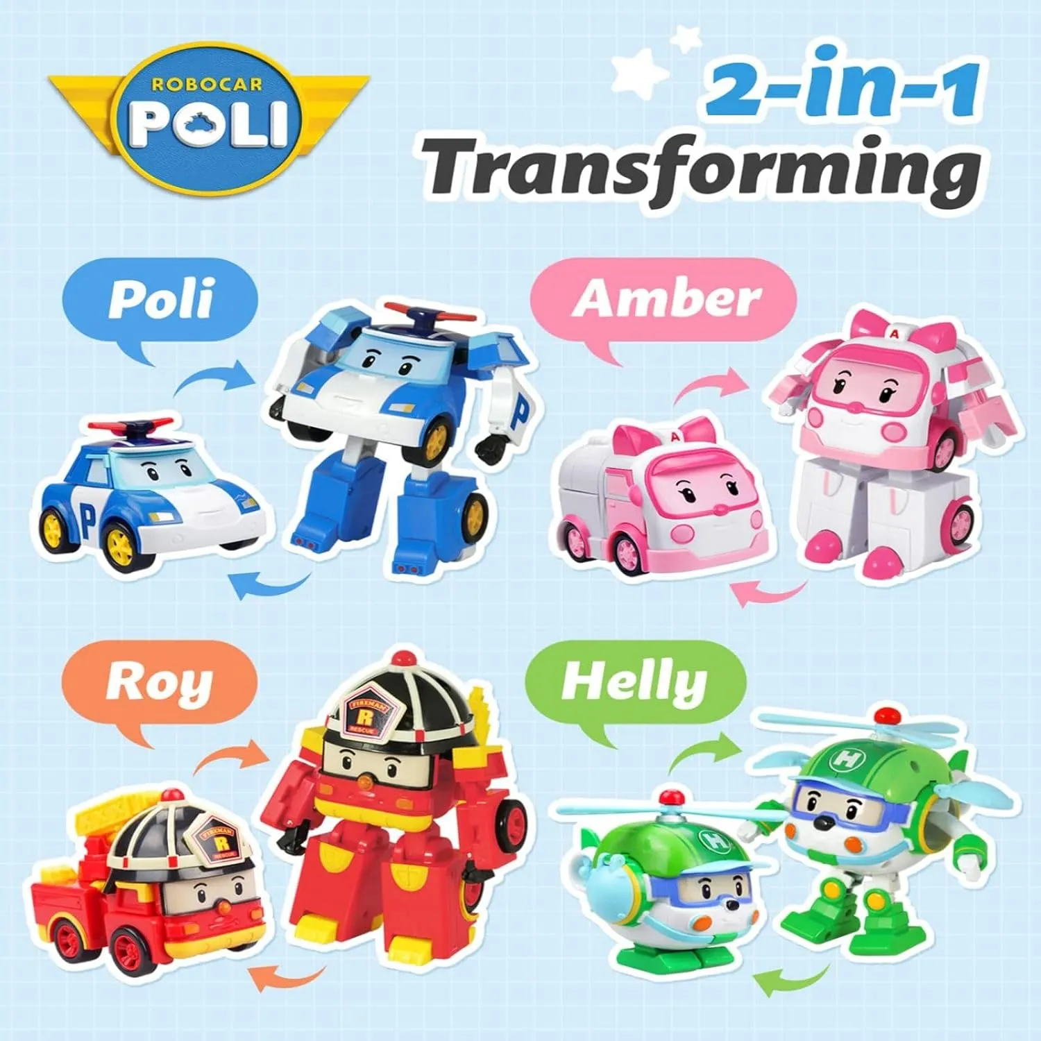 Robocar Poli 4" Transforming Robot - Helly Transforming Helicopter Action Rescue Toy Figure, STEM Educational Gift for Toddlers and Kids Age 1 