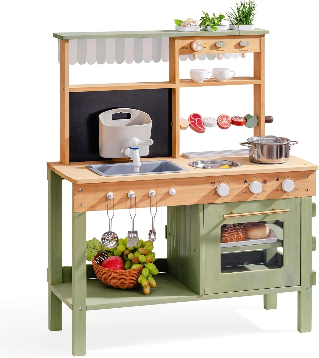 ROBOTIME Mud Kitchen for Kids | Wooden Mud Kitchen for Kids Outdoor Playset with Water Sink, BBQ Grill, Coffee Maker, Planting Area & Oven | Pretend Play Toy Outdoor Play Kitchen for Age 3 