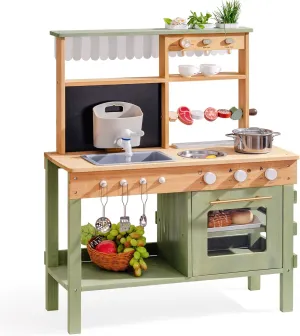ROBOTIME Mud Kitchen for Kids | Wooden Mud Kitchen for Kids Outdoor Playset with Water Sink, BBQ Grill, Coffee Maker, Planting Area & Oven | Pretend Play Toy Outdoor Play Kitchen for Age 3 