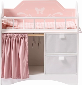 ROBOTIME Baby Doll Crib, Wooden Doll Bed, Toy Baby Crib with Storage, Bedding, and Wooden Hooks, Doll Crib Fits Dolls up to 21", Doll Furniture for American Girls Ages 3  (Pink)