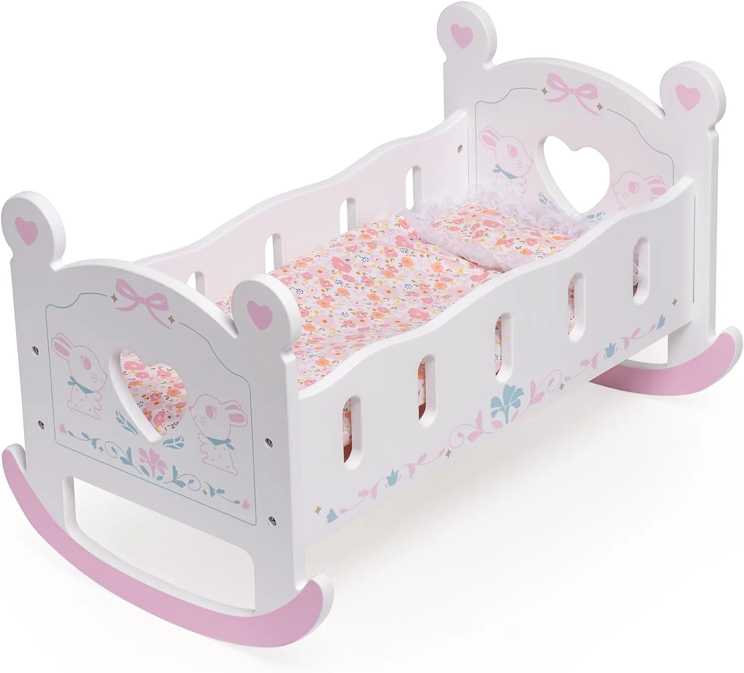 ROBUD Wooden Baby Doll Crib, Baby Doll Bed Toys, for Dolls Up to 18 Inch, Doll Accessories - with Mattress, Pillow, Quilt, Gift for Boys & Girls, Ages 3 