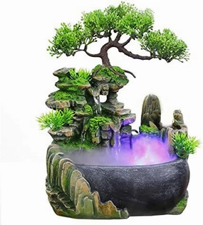 Rockery Stream Tabletop Fountain, Zen Meditation Indoor Waterfall Feature with Automatic Pump and Switch, Desktop Fountain for Home Office Bedroom Decoration (A)