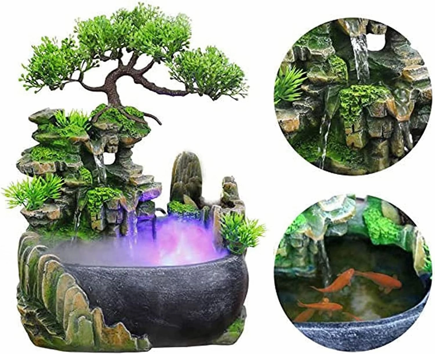 Rockery Stream Tabletop Fountain, Zen Meditation Indoor Waterfall Feature with Automatic Pump and Switch, Desktop Fountain for Home Office Bedroom Decoration (A)