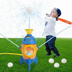Rocket Water Sprinkler Baseball Toy, EKKBHKI 360° Rotating Water Toys for Kids Ages 4-8, Summer Water Toys for Boys and Girls, Kids Sprinkler for Yard & Lawn & Pool Party Game