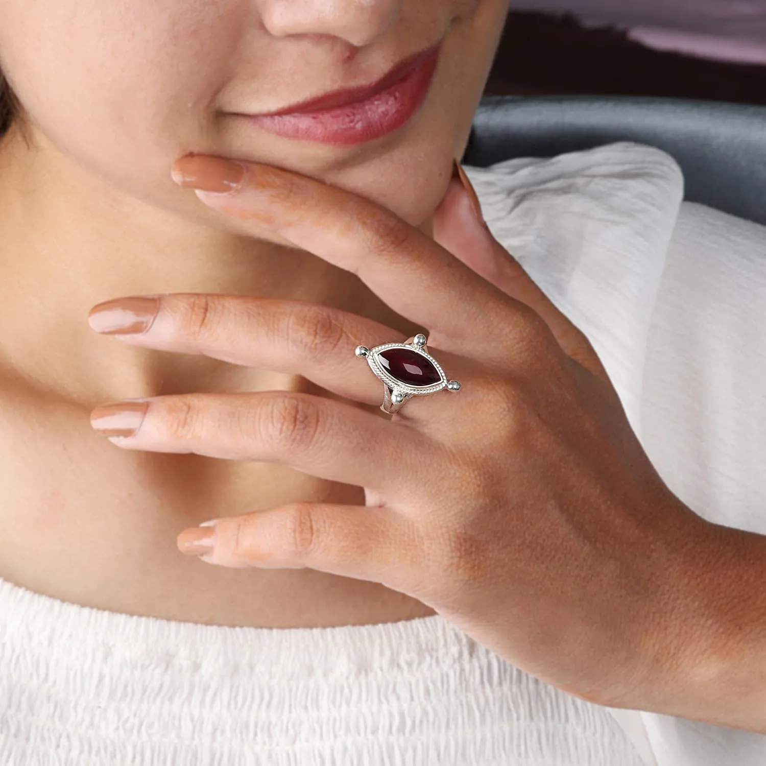 Romantic Radiance Garnet 925 Sterling Silver Ring Gemstone Jewelry