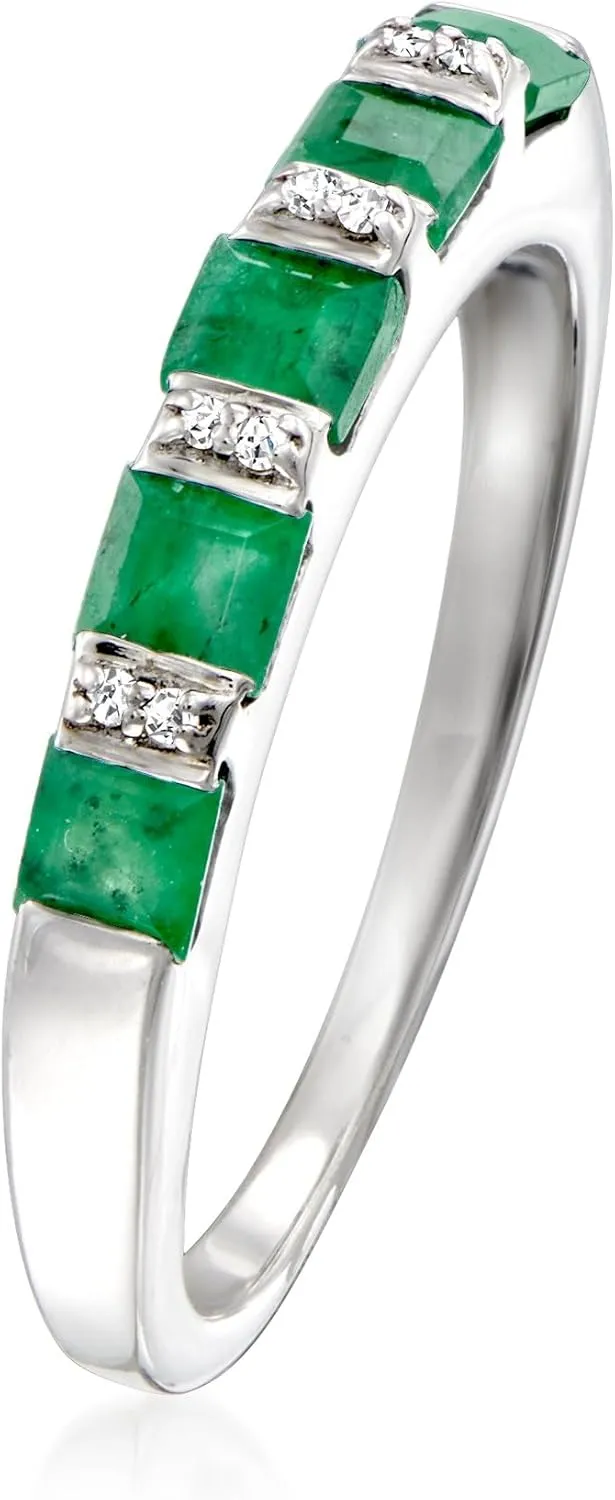 Ross-Simons 0.70 ct. t.w. Emerald Ring With Diamonds in Sterling Silver