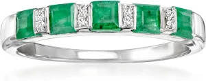 Ross-Simons 0.70 ct. t.w. Emerald Ring With Diamonds in Sterling Silver