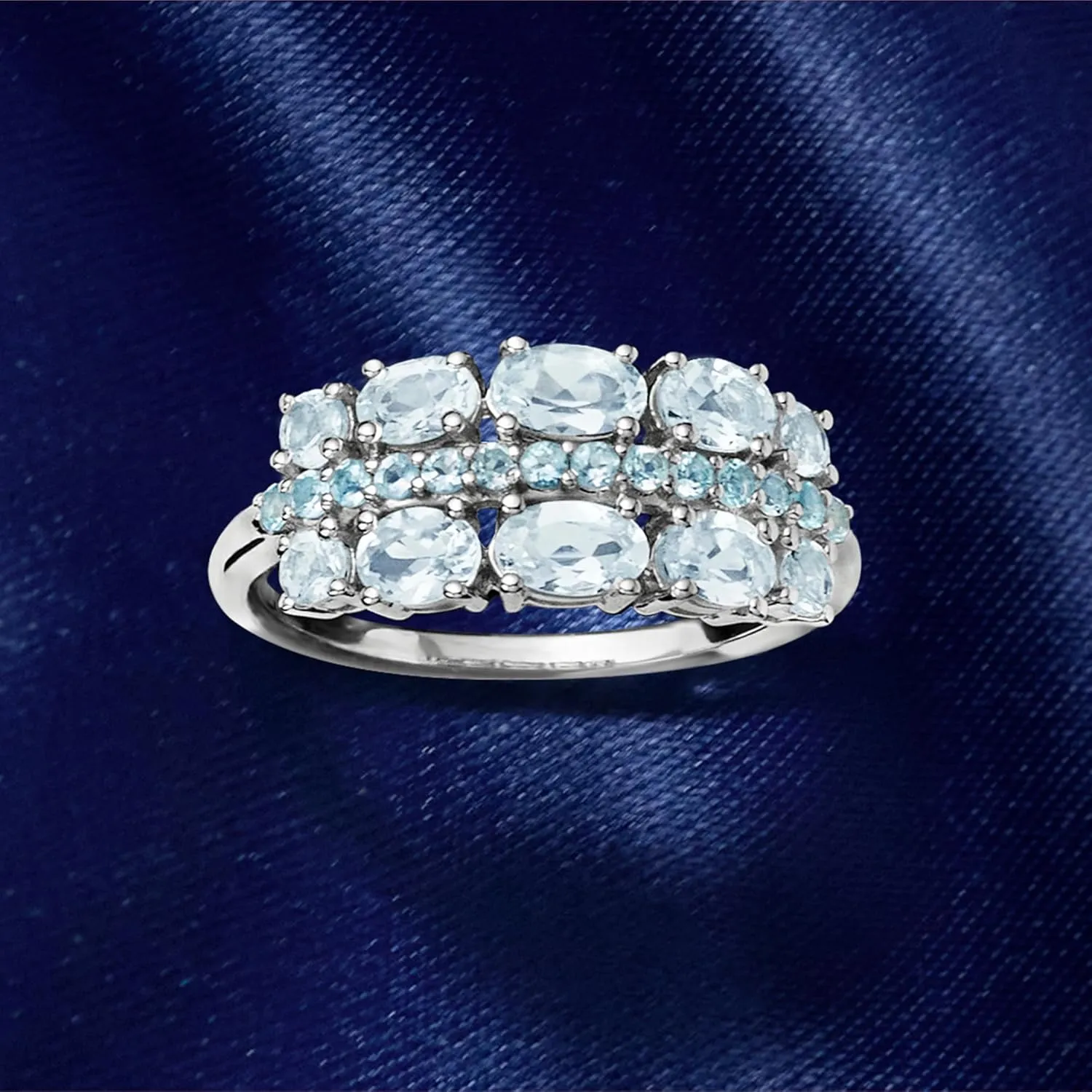 Ross-Simons 1.00 ct. t.w. Aquamarine and .20 ct. t.w. Swiss Blue Topaz Ring in Sterling Silver