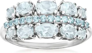Ross-Simons 1.00 ct. t.w. Aquamarine and .20 ct. t.w. Swiss Blue Topaz Ring in Sterling Silver
